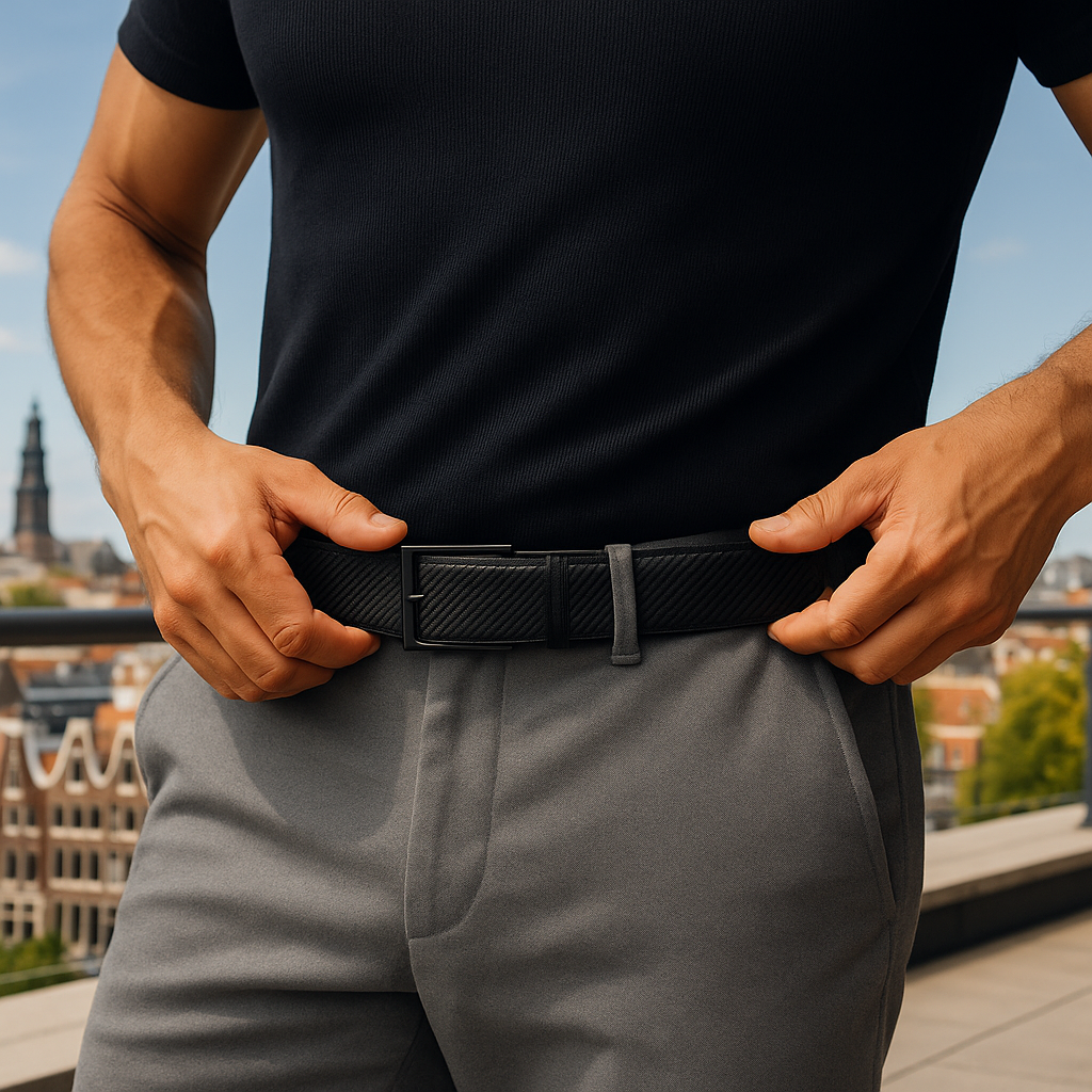 Leren Riem Zonder Gaatjes met Kliksysteem – Volnerf Leer – Carbon All Black