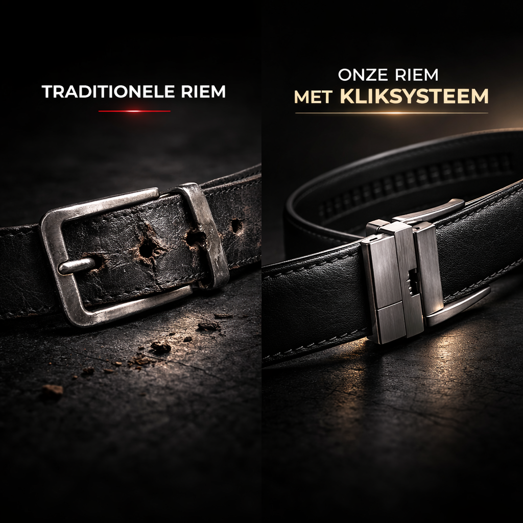 Leren Riem Zonder Gaatjes met Kliksysteem – Volnerf Leer – Carbon All Black