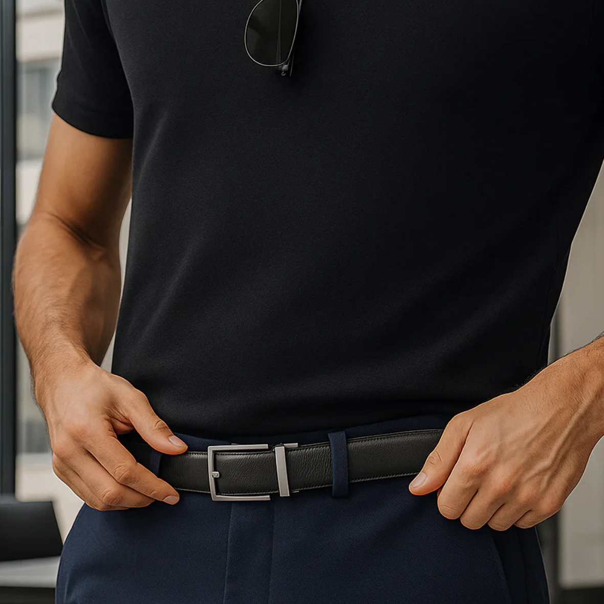 Leren Riem Zonder Gaatjes - Zwart